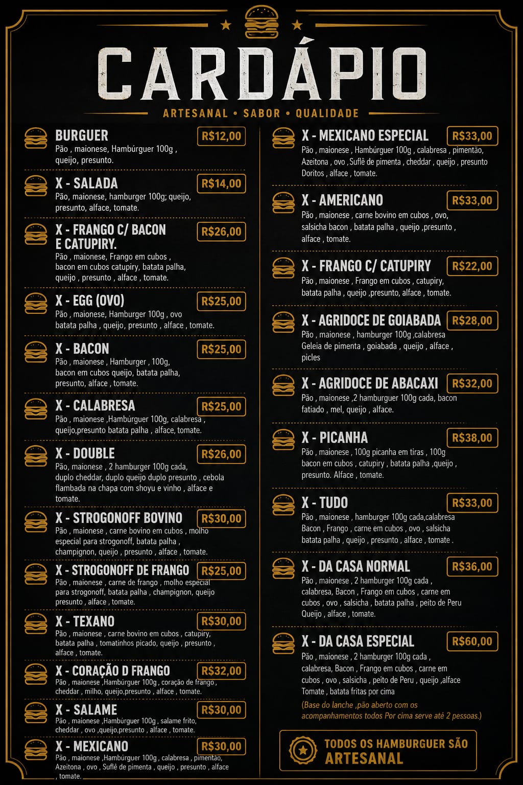 Cardápio Tradicional X-
